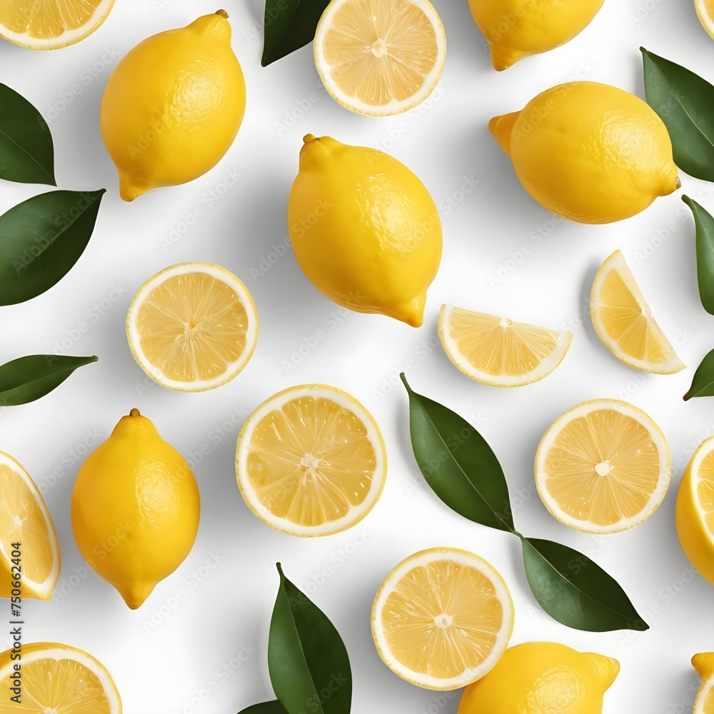 Fresh Lemon and Half Slice With Leaf on a Clean White Surface Fresh Lemon and Half Slice With Leaf on a Clean White Surface