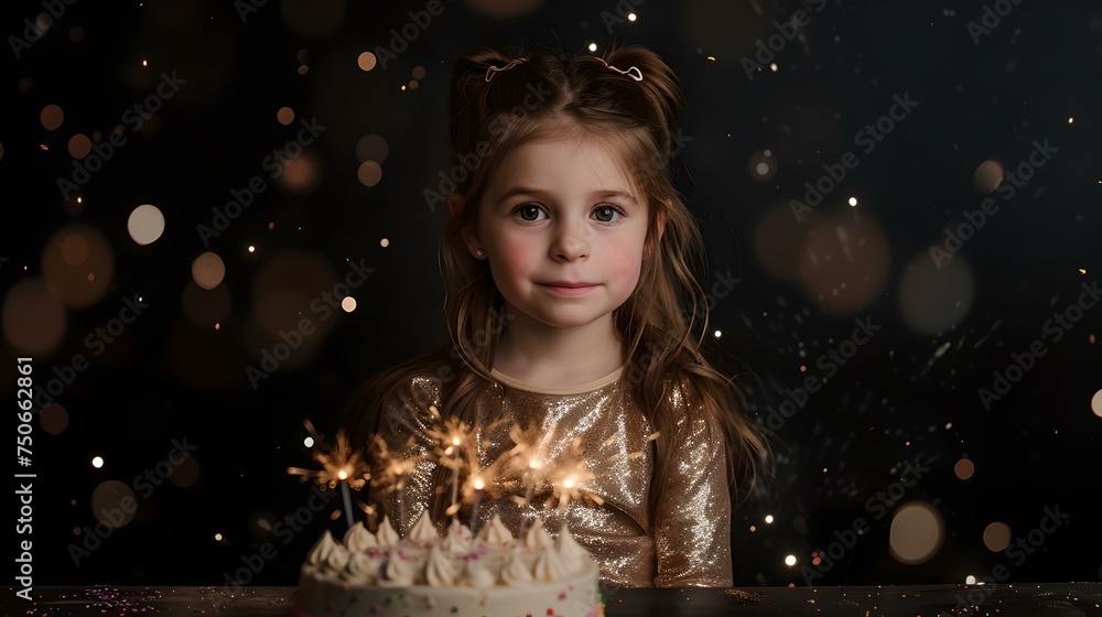 Young girl celebrating with a sparkle at a birthday party. joyful moment captured in a warm, festive atmosphere. childhood celebrations and memories. AI Young girl celebrating with a sparkle at a birthday party. joyful moment captured in a warm, festive atmosphere. childhood celebrations and memories. AI