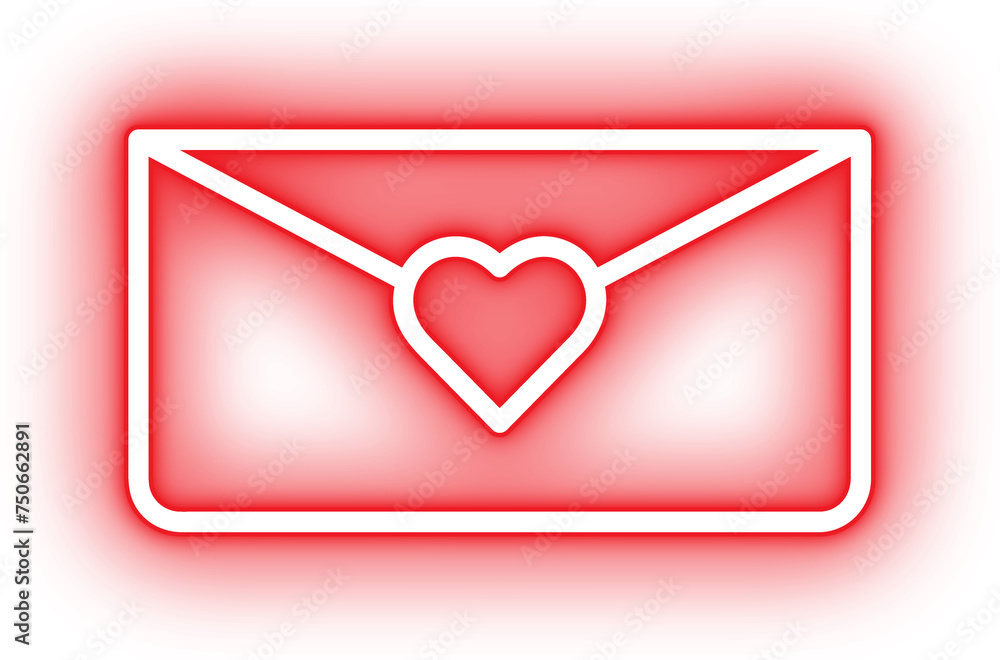 neon love letter envelope icon in red color