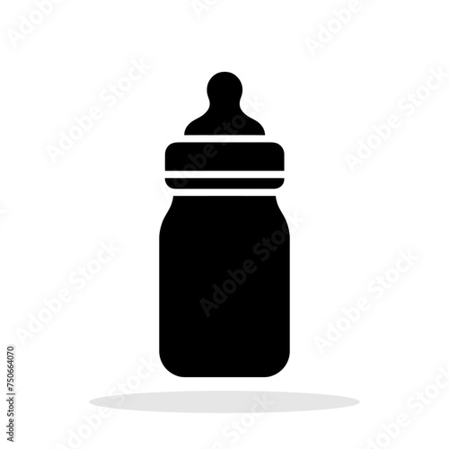 Baby bottle icon. Black baby milk bottle symbol on white background.