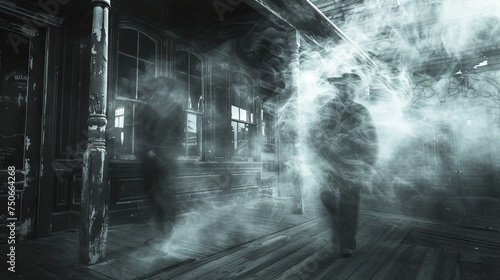Ghostly Western Shadows Abstract forms and shapes resembling the menacing shadows and ghostly figures that lurk in the haunted saloons and abandoned mines of the Old West