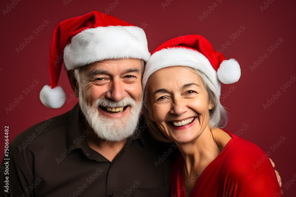 Elderly pair radiating joy during Christmas, suitable for your festive advertising needs. Elderly pair radiating joy during Christmas, suitable for your festive advertising needs.