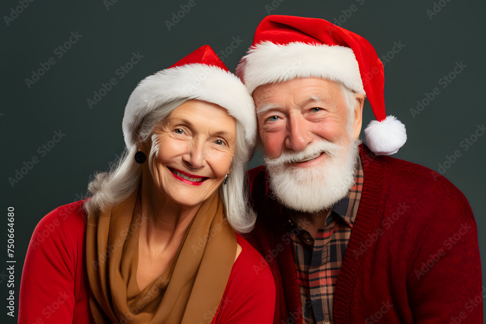 Elderly pair radiating joy during Christmas, suitable for your festive advertising needs. Elderly pair radiating joy during Christmas, suitable for your festive advertising needs.