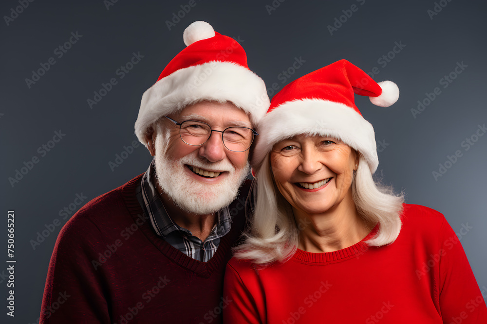 Senior couple in festive Christmas attire, perfect for your holiday-themed marketing. Senior couple in festive Christmas attire, perfect for your holiday-themed marketing.