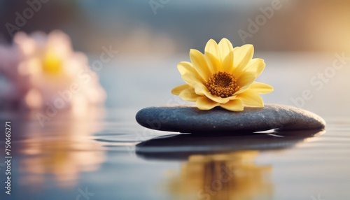 Serene water lily on a pebble at sunset