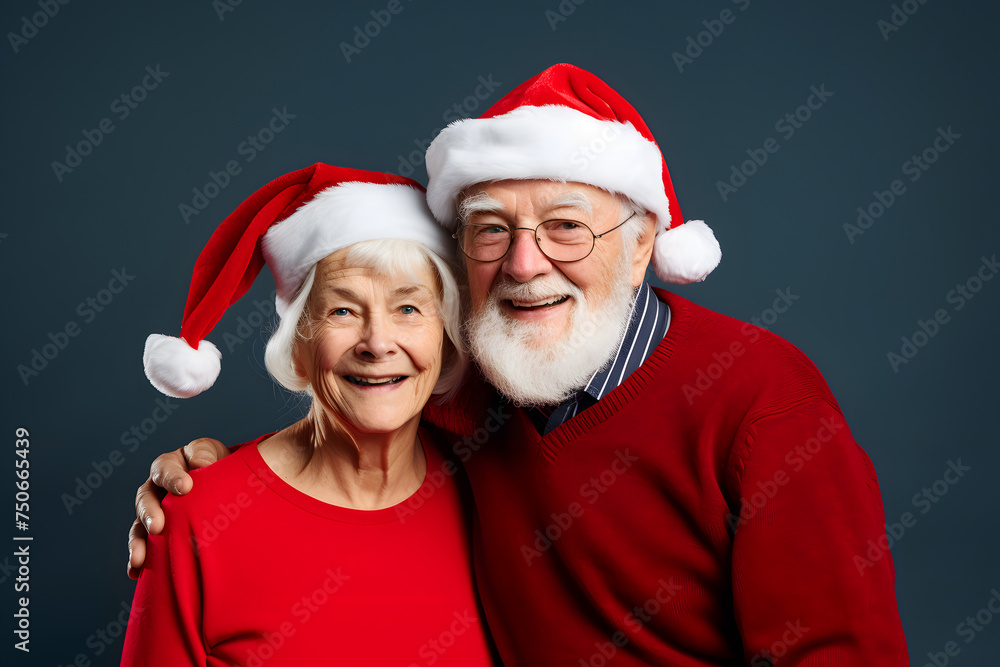 Senior couple in festive Christmas attire, perfect for your holiday-themed marketing. Senior couple in festive Christmas attire, perfect for your holiday-themed marketing.