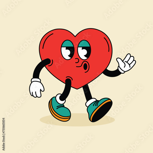 Fun heart in groove style.Retro character.Cartoon vector illustration, print