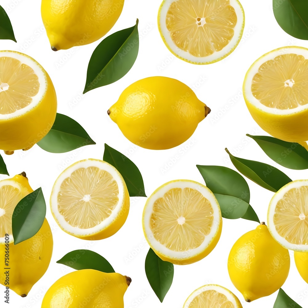 Fresh Lemon and Half Slice With Leaf on a Clean White Surface Fresh Lemon and Half Slice With Leaf on a Clean White Surface