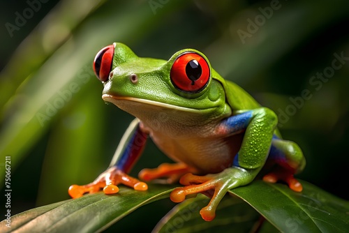 Closeup red eyed tree frog