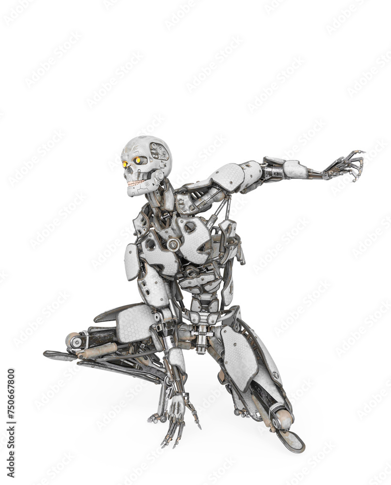 mega cyborg is ready to jump in action like a super hero in white background mega cyborg is ready to jump in action like a super hero in white background