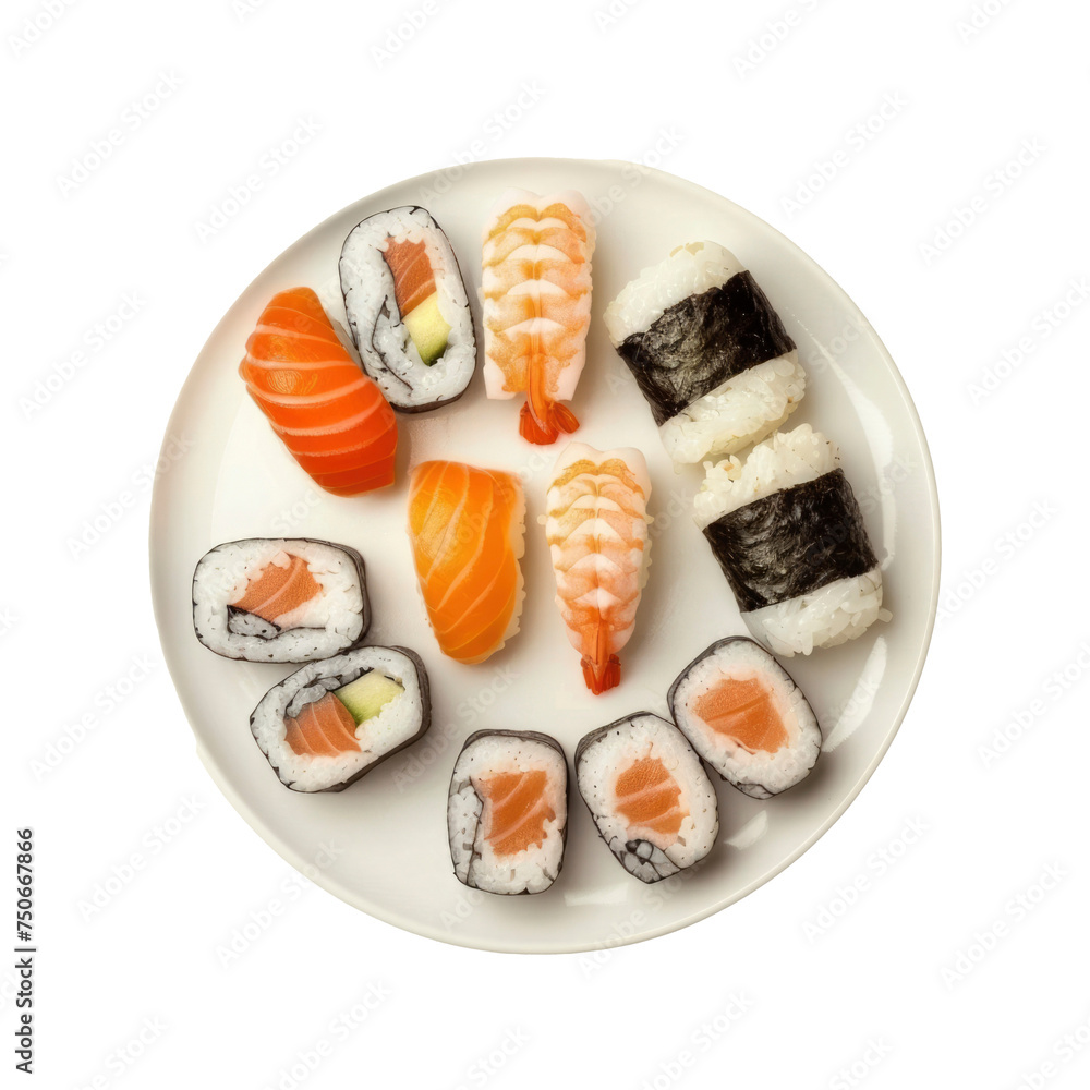 Photo a plate of japanese sushi on transparent background Photo a plate of japanese sushi on transparent background