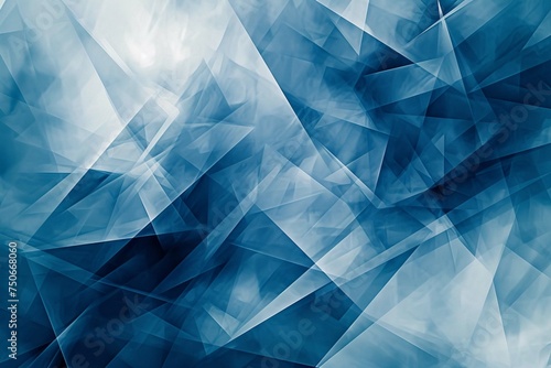 modern abstract blue background design with layers of textured white transparent material in triangle diamond and squares shapes in random geometric pattern photo