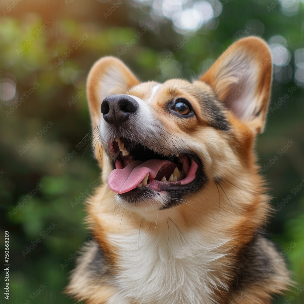 Adorable Pembroke Welsh Corgi Dog Looking Up at Camera with Tongue Out in Cute Pose