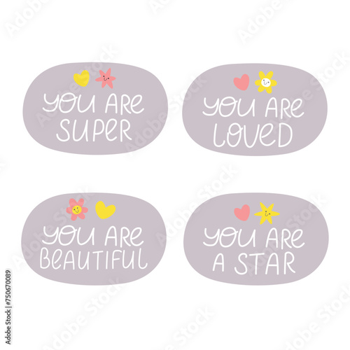 Set of motivation stickers with compliments. Vector illustration