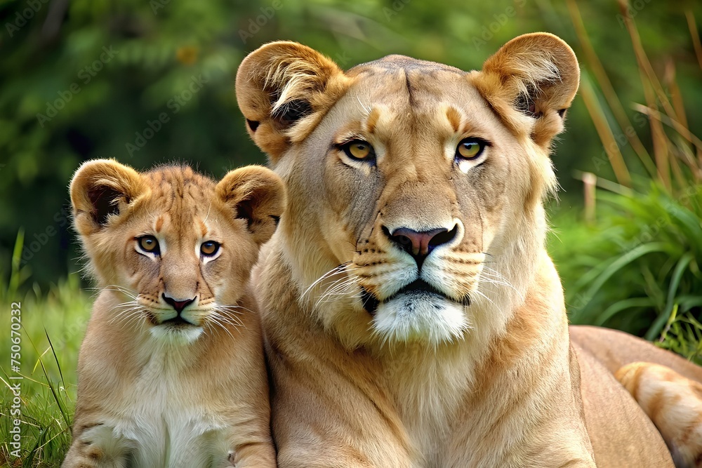 Hunter lion and cubs 