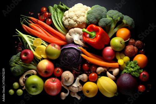 A vibrant assortment of nutritious foods, including a colorful array of vegetables, fruits, and peas, provides a rainbow of essential nutrients for optimal health and well-being.
