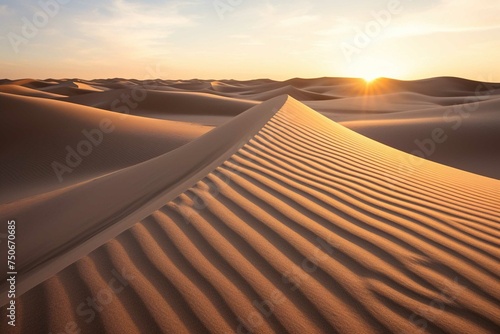 Sand patterns formed by wind on a desert dune during golden hour