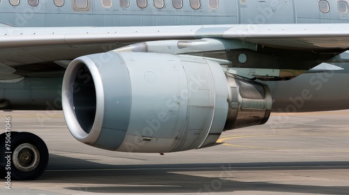 A turbine on the wing of a modern passenger aircraft. The turbine's relentless push, accelerating aircraft to reach new horizons.