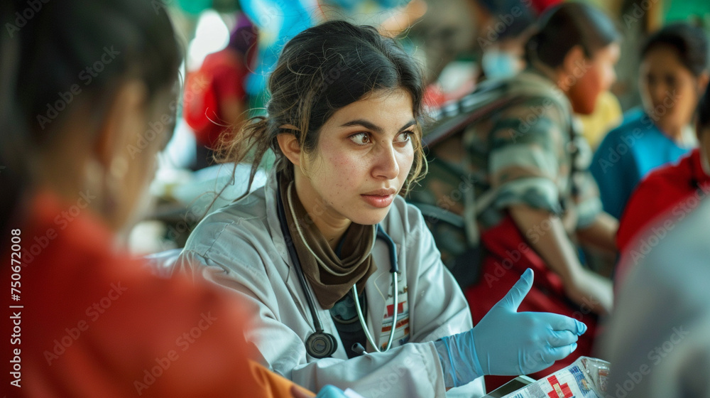 A medical team working tirelessly in a disaster relief zone, providing emergency care and support to survivors amidst challenging conditions — caring and love, mercy and kindness,