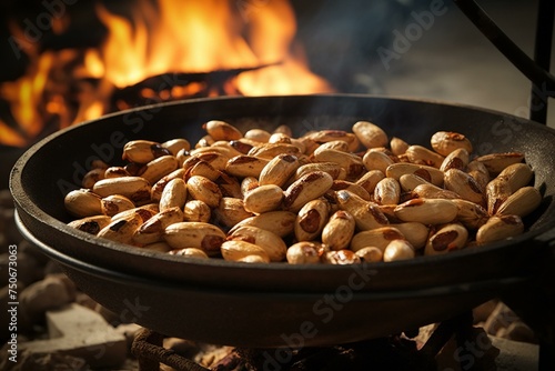 Peanuts roasting, shells cracking along natural lines photo