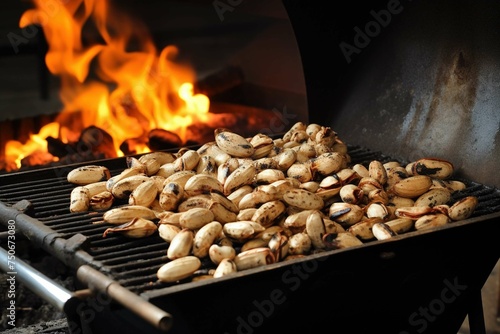 Peanuts roasting, shells cracking along natural lines photo