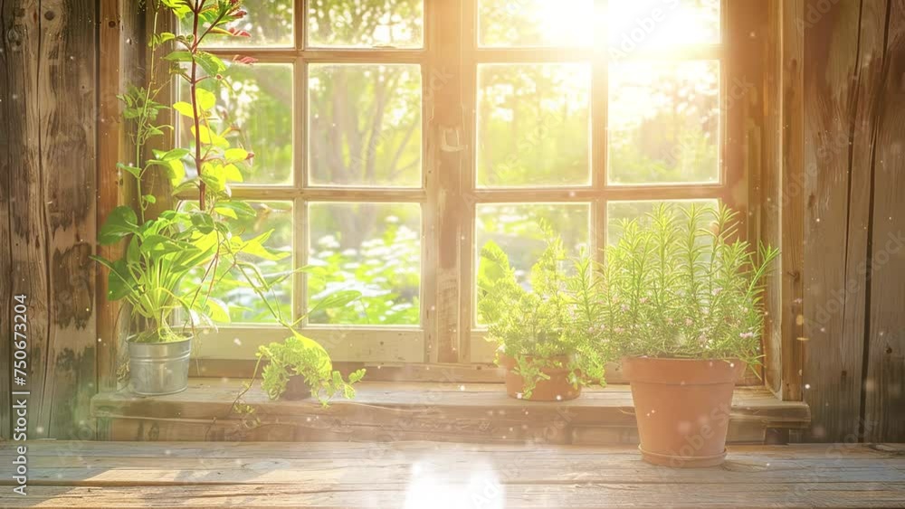 wooden window with sunny garden view looking through. garden with sunlight in the morning view from wooden table near a window. seamless looping overlay 4k virtual video animation background wooden window with sunny garden view looking through. garden with sunlight in the morning view from wooden table near a window. seamless looping overlay 4k virtual video animation background