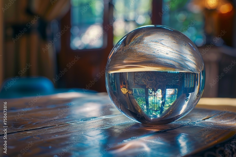 glass ball on the table glass ball on the table