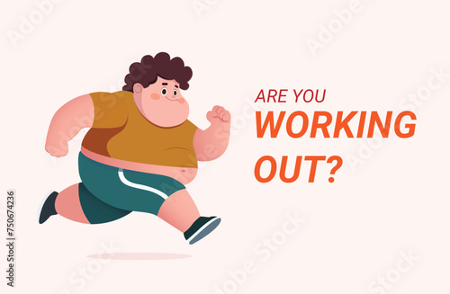 A Man Running With the Words Are You Working Out? Losing weight conceptual illustration. Vector illustration. 