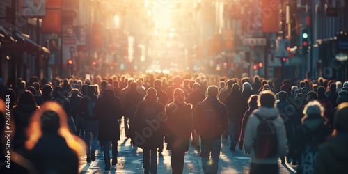 A large crowd of people walking down a city street, generative ai © Hunterframe