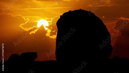 Saudi Arabia: the Lonely Castle of the Nabataeans in Hegra, Time Lapse at Sunset with Red Sun and Fiery Sky