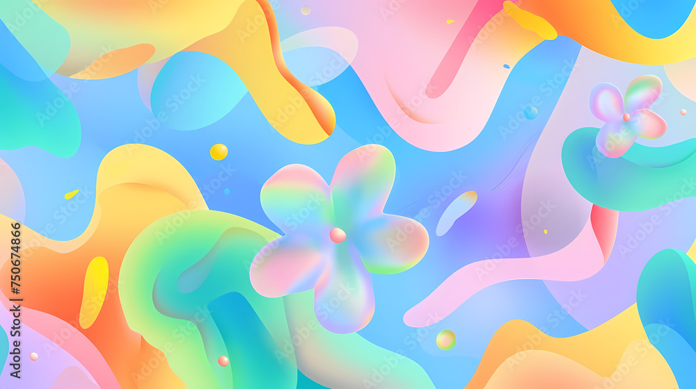 Fototapeta premium Vibrant Abstract Art With Flowing Shapes and Floral Accents