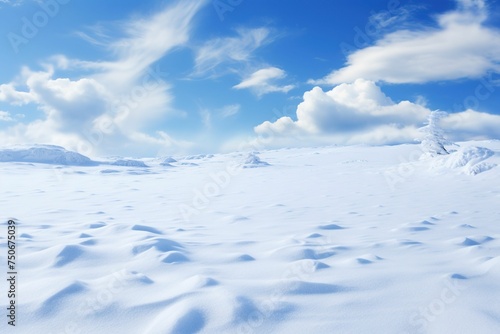 Pristine snowfield with bluebird sky photo