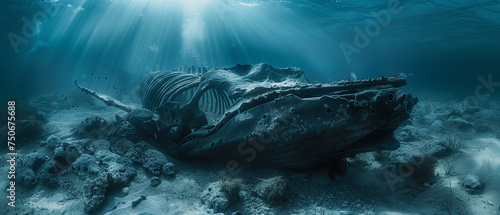 Carcass of a whale skeleton discovered lying on the ocean floor