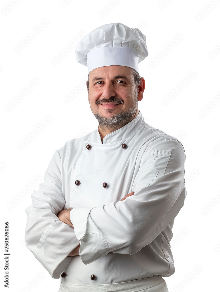 chef portrait, friendly smiling arms crossed, transparent background