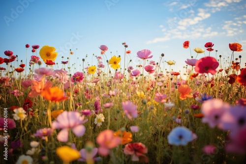 Rainbow of wildflowers creating a natural color gradient across the field