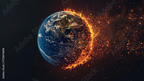 Earth engulfed in flames, symbolizing the severity of the global warming crisis photo