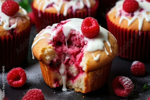 Raspberry pink velvet muffins with cream cheese photo