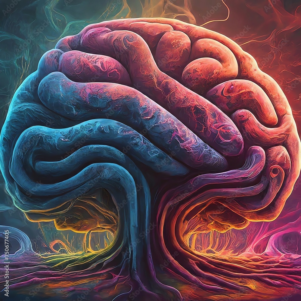 Vibrant Human Brain with Abstract Rendering Shaped Like a Tree Vibrant Human Brain with Abstract Rendering Shaped Like a Tree