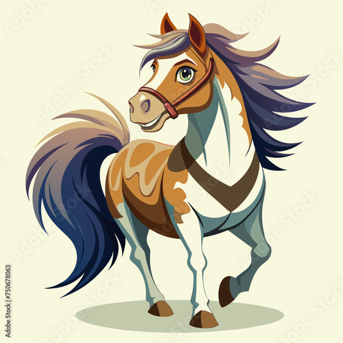 Horse colt filly mare stallion bronco foal gelding mustang nag plug pony steed animal pet vector illustration draw cartoon pretty cute