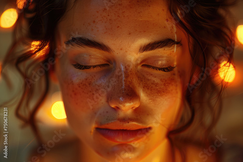 Candlelit Reflection: A Serene Close-up Portrait of Contemplation and Calmness