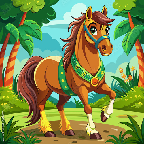 Horse colt filly mare stallion bronco foal gelding mustang nag plug pony steed animal pet vector illustration draw cartoon pretty cute