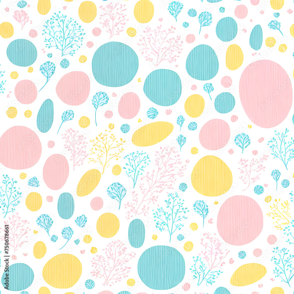 The pattern is in pastel soft colors: blue, yellow, pink. The pattern is in pastel soft colors: blue, yellow, pink.