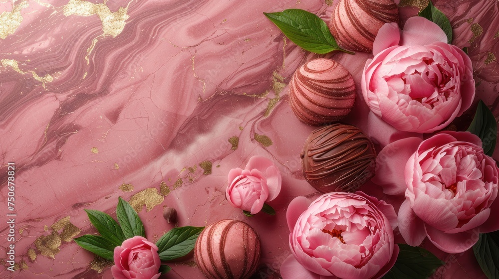 Romantic, beautiful, delicate background with flowers and chocolate for Valentine's Day, birthday, wedding. Spring background with flowers. Romantic, beautiful, delicate background with flowers and chocolate for Valentine's Day, birthday, wedding. Spring background with flowers.