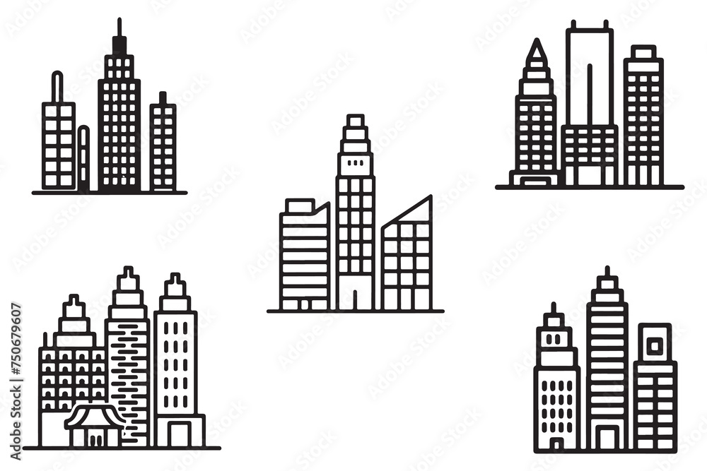 Modern city skyline Outline Vector On White Background illustration