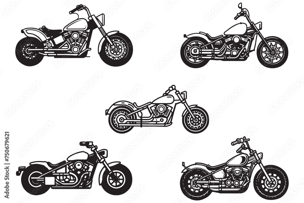 Chopper Motorcycle outline vector on white background illustration