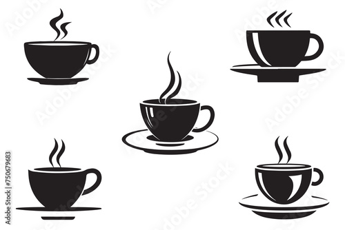 Cute Coffee Cup Icon Set Outline Silhouette Icons In White Background  