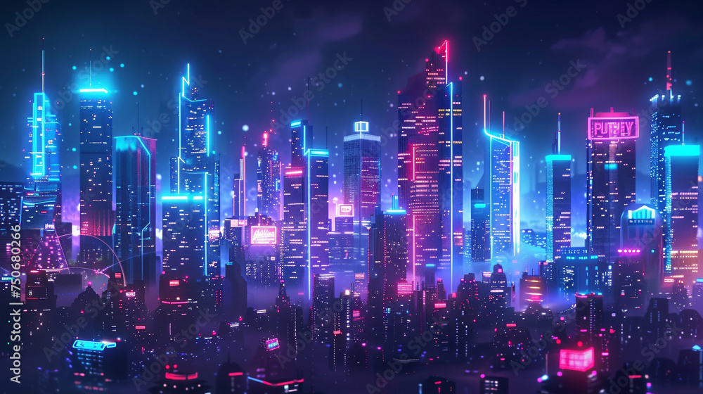 Obraz premium A backdrop background featuring a futuristic city skyline with neon lights