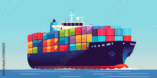 Cargo ship container in the ocean transportation, shipping freight transportation.