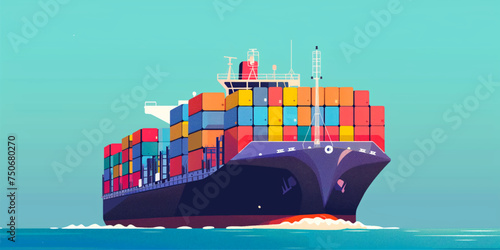 Cargo ship container in the ocean transportation, shipping freight transportation.
