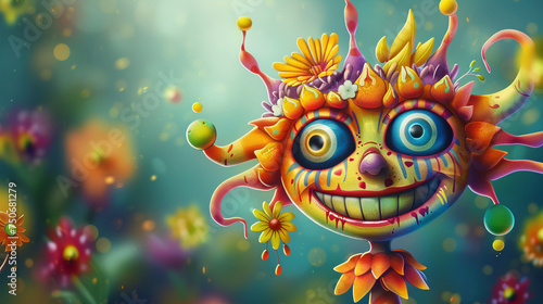 Create a whimsical cartoon character with exaggerated features and vibrant colors